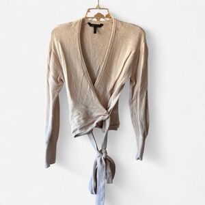 BCBG Max Azria pink cream wrap waist sweater Size M